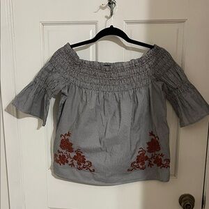 Sweet Wanderer Striped Blouse with Red Floral Detail